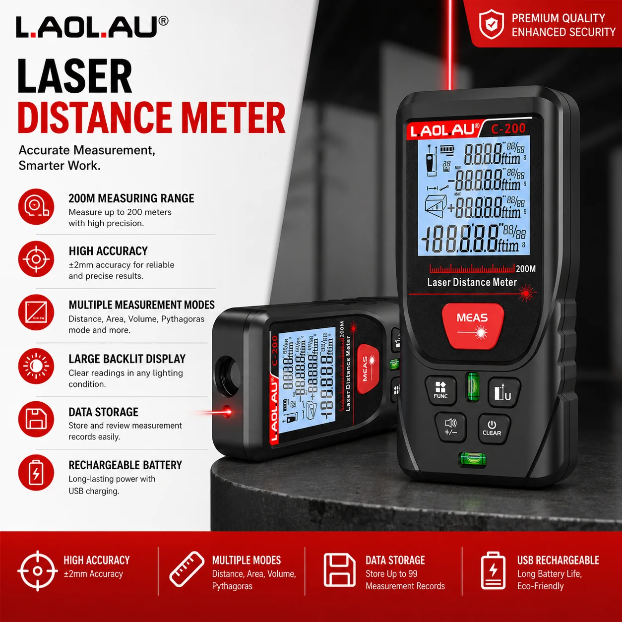 Power Tools That Are Green - LAOLAU Digital Laser Range Finder RED/Green